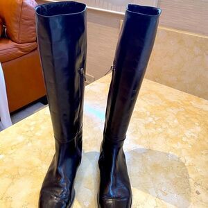 Jimmy Choo black leather boots with gold zipper. Size 11.5
